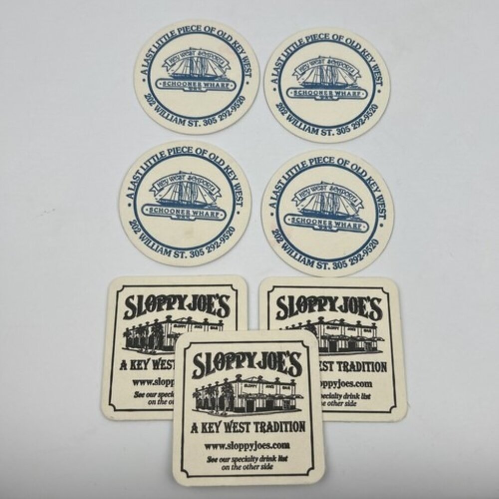 Coasters, 3- Sloppy Joe's Key West & 4- Schooner Wharf Bar - Drink Coasters